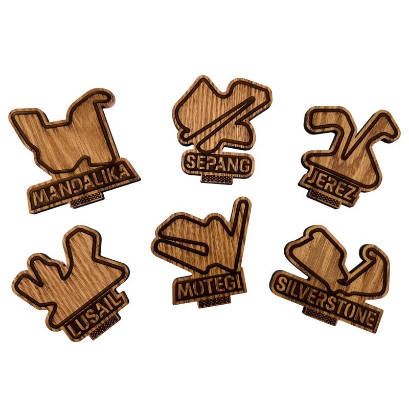 MotoGP Iconic Race Tracks with Stand (Red Oak Veneer Coasters)