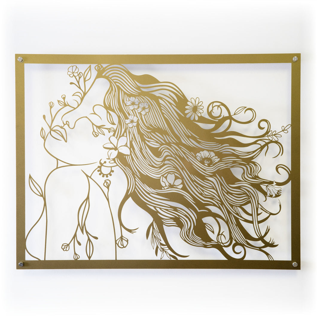 Metallic Gold - Wildflower Breeze - Raised Metal Wall Art - 80x60cm