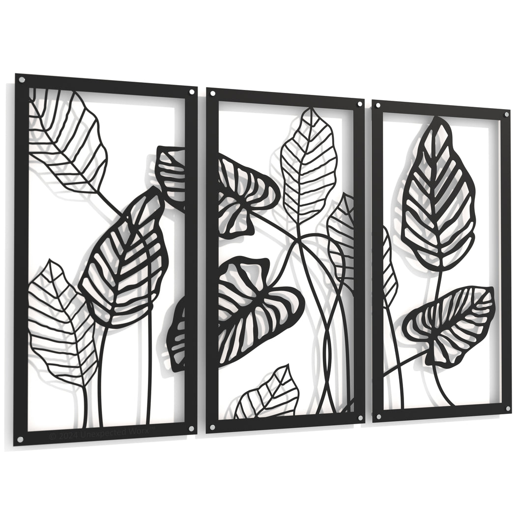 Tropical Foliage - 3-Panel Raised Metal Wall Art - 124x80cm