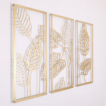 Load image into Gallery viewer, Metallic Gold Tropical Foliage - 3-Panel Raised Metal Wall Art - 124x80cm
