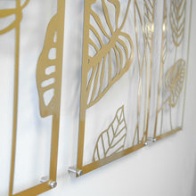 Load image into Gallery viewer, Metallic Gold Tropical Foliage - 3-Panel Raised Metal Wall Art - 124x80cm
