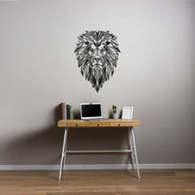 Load image into Gallery viewer, Geometric Lion Majesty - Satin Black Metal Wall Art Decor - 78x59cm
