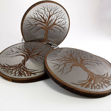 Load image into Gallery viewer, Tree Of Life Coasters - Gift Set Of 4 Stainless and Walnut With Metal Base
