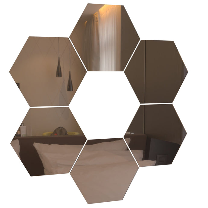 Hexagon Mirror Tiles Décor - Bronze - Self Adhesive- 20cm - Large - 6-Pack - By Unexpected Worx