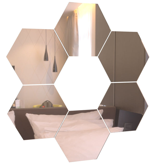 Hexagon Mirror Tiles Décor - Rose Gold - Self Adhesive- 20cm - Large - 6-Pack - By Unexpected Worx