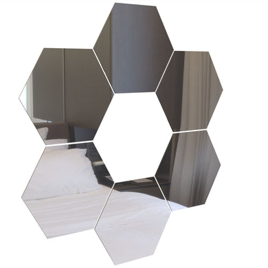 Hexagon Mirror Tiles Décor - Silver - Self Adhesive - 20cm - Large - 6-Pack - By Unexpected Worx